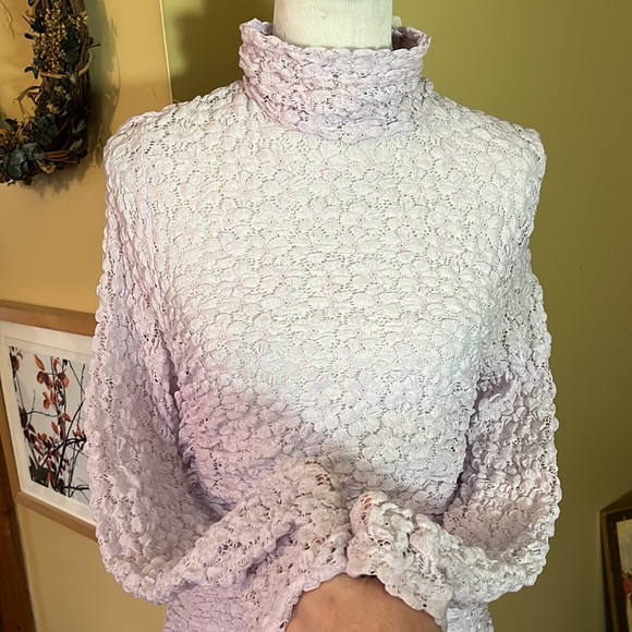 FREE PEOPLE Size Medium DAY-NIGHT Ruched LACE Mockturtle Bodysuit Stretch $68NEW - Picture 7 of 16